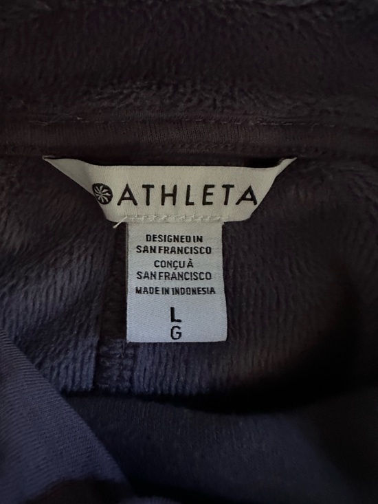 Athleta Cowl Neck Pullover Sweatshirt Large Purple Scuba Side Zip Pockets - Picture 9 of 16